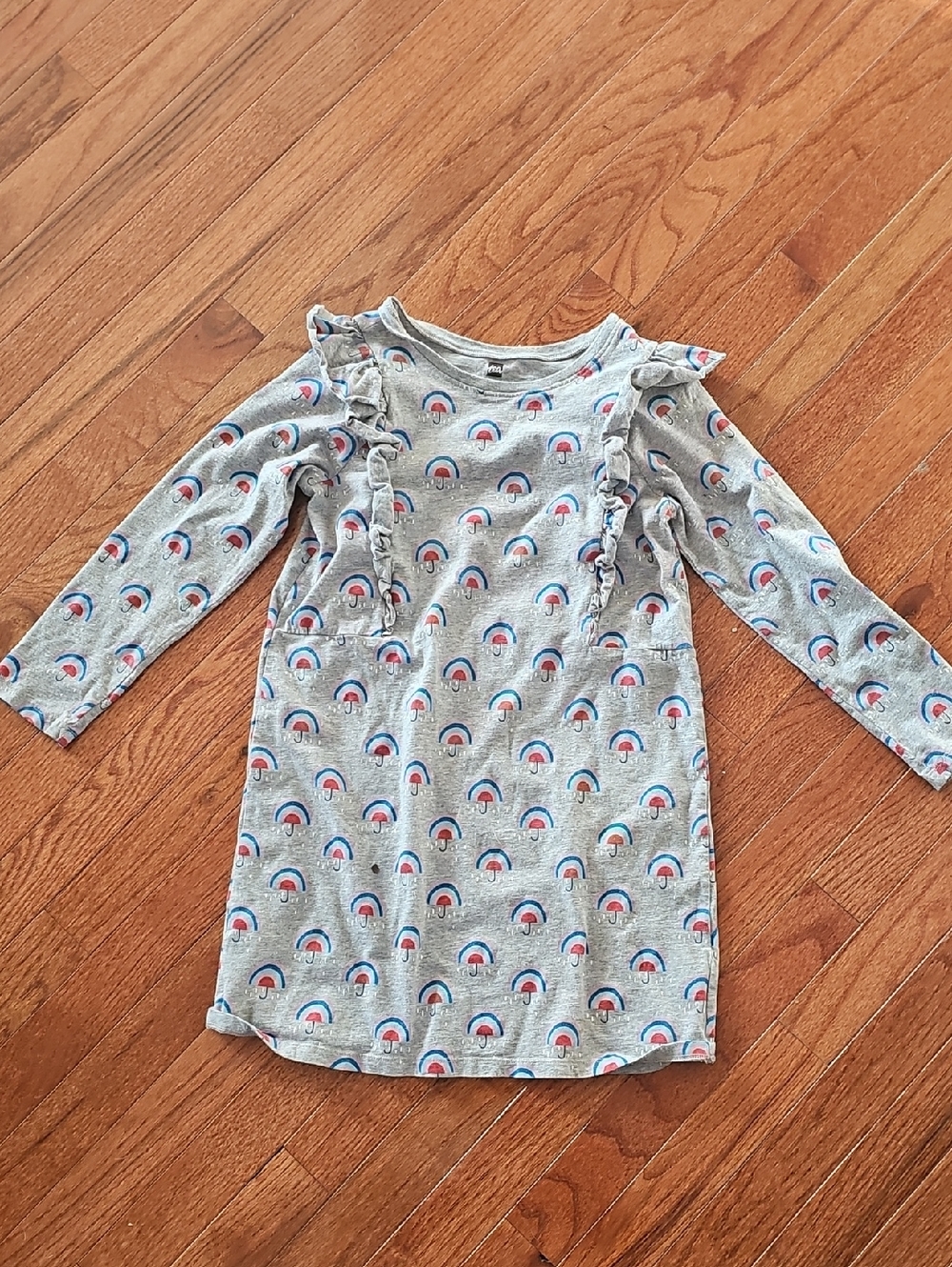 Tea Collection Gray Knit Dress with Rainbow Print
